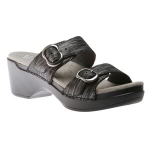 Dansko Sophie Sandals Leather Wedge Dual Strap Rocker Dri-Lex Metallic Black 8